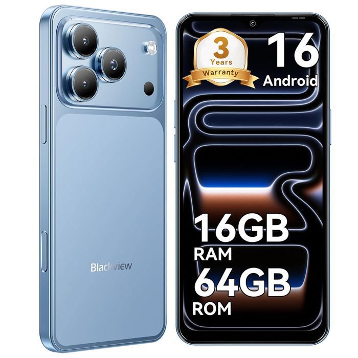 Smartphones Pas Cher Blackview Wave 7CAndroid 16 Téléphone 16Go(4+12)+64Go6.5632MP+13MP5000mAh4G Dual SIMWiFi 5Face ID