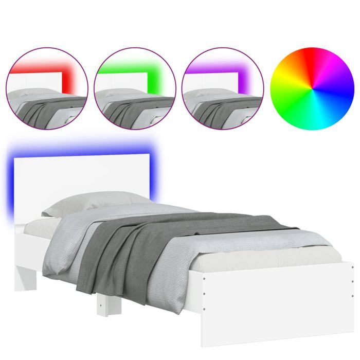 SALE 2026Cadre de lit - 1 personnes - Structure de lit - 203x95x70cm avec lumières LED blanc 90x200cm27.51 Kg 724645