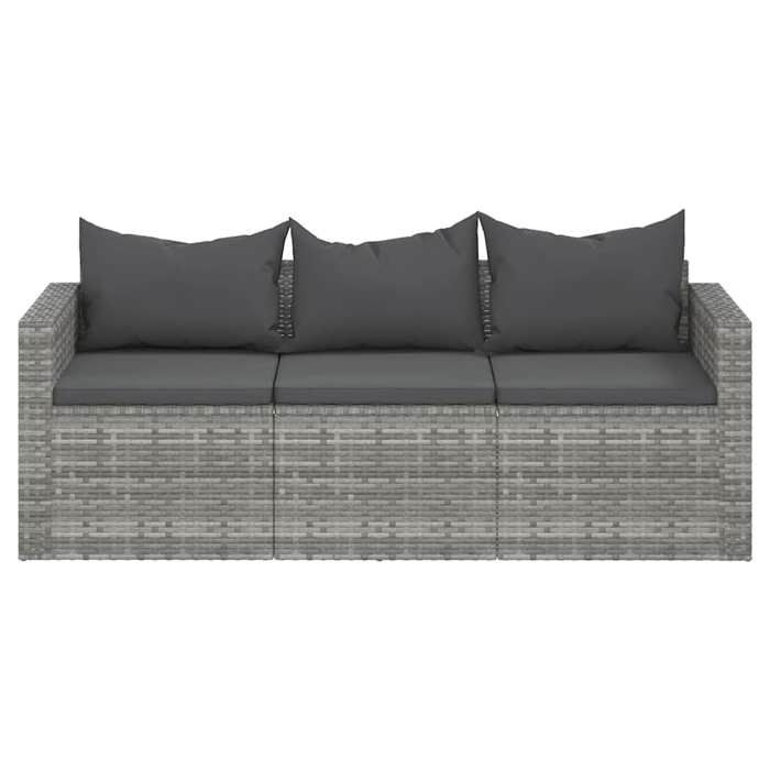 Canapé de jardin 3 places - WIENS - Résine tressée - Gris - 176x64x605 cm - Coussins anthracite - Coussins amovibles