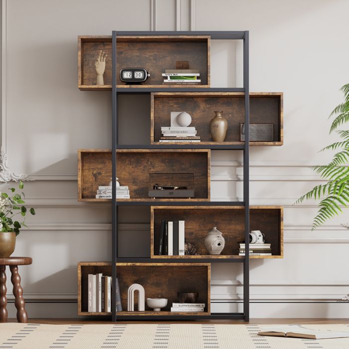 Bibliothèque Industrielle 5 Étagères Meuble de Rangement Métal et Bois Marron Étagère Ouverte Style Vintage Bibliothèque Industrielle 5 Étagères Meuble de Rangement Métal et Bois Marron Étagère Ouverte Style Vintage