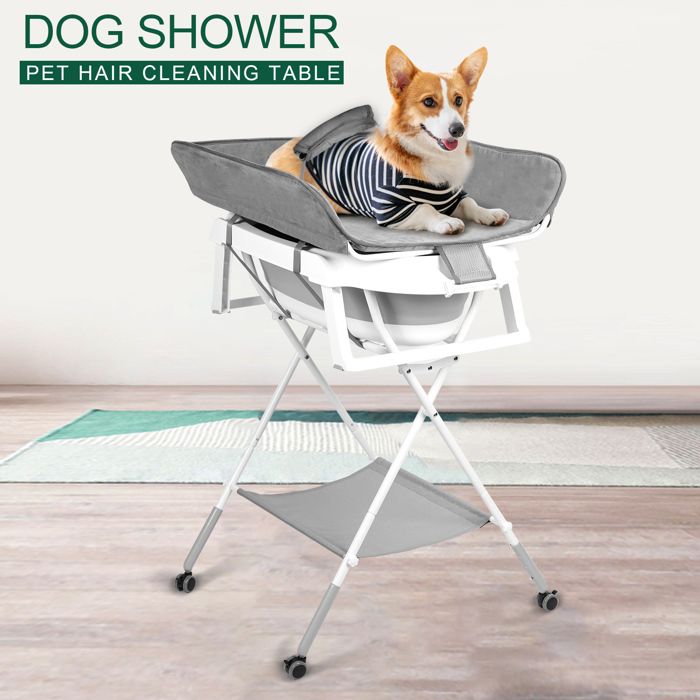 Baignoire Portable pour Chien - CREMLANK - 3 hauteurs réglables - 4 roulettes - Plastique - 105X109X113CM