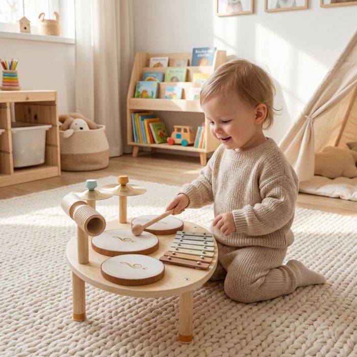 Jeux de Tambours pour Bébé Tambour bébé avec Xylophone pour Tout-Petits Instruments de Musique en Bois Naturel