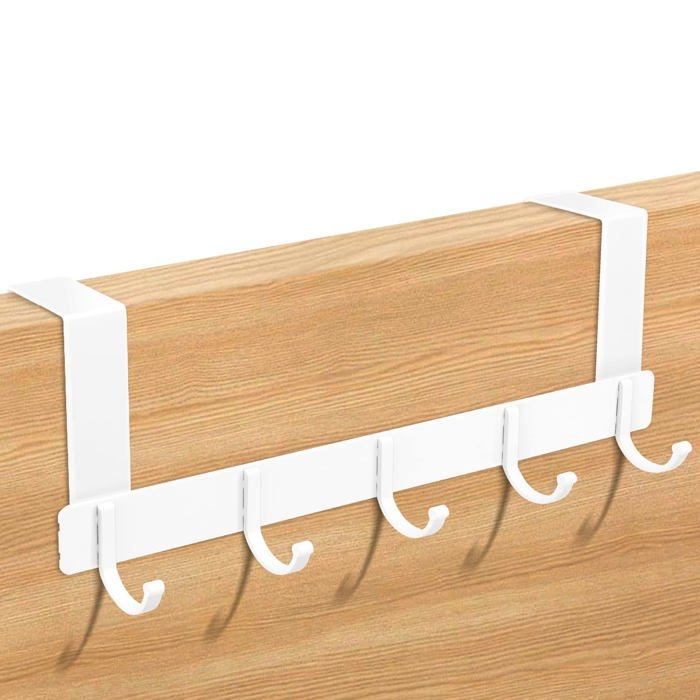 Porte Manteau pour Porte Crochet de Porte en Acier Inoxydable Patère de Porte à Suspendre pour Porte avec 5 Crochets(blanc)