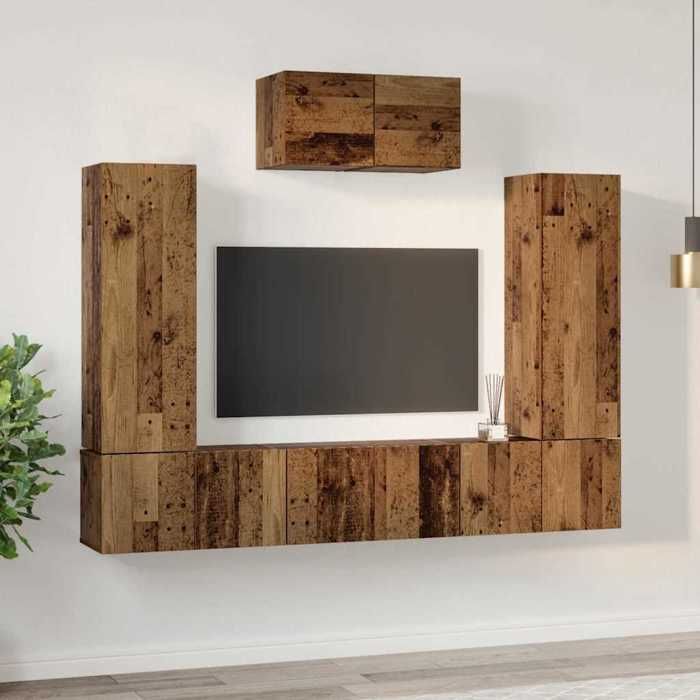 Armoires de Télévision - Marron - Meuble TV 7 pcs - Bois Ancien Bois dingénierie 180x30x120 cm T3769