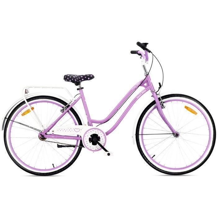 SUN BABY HEART BIKE Vélo de ville / VTC 26 Femme - freins V-Brake cadre en acier porte-bagages garde-boue - Violet