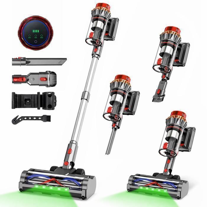 INLONG Aspirateur Balai Sans Fil 55KPa 550W 70 Min Batterie Amovible Réservoir 15L Poils d’AnimauxGreen eye