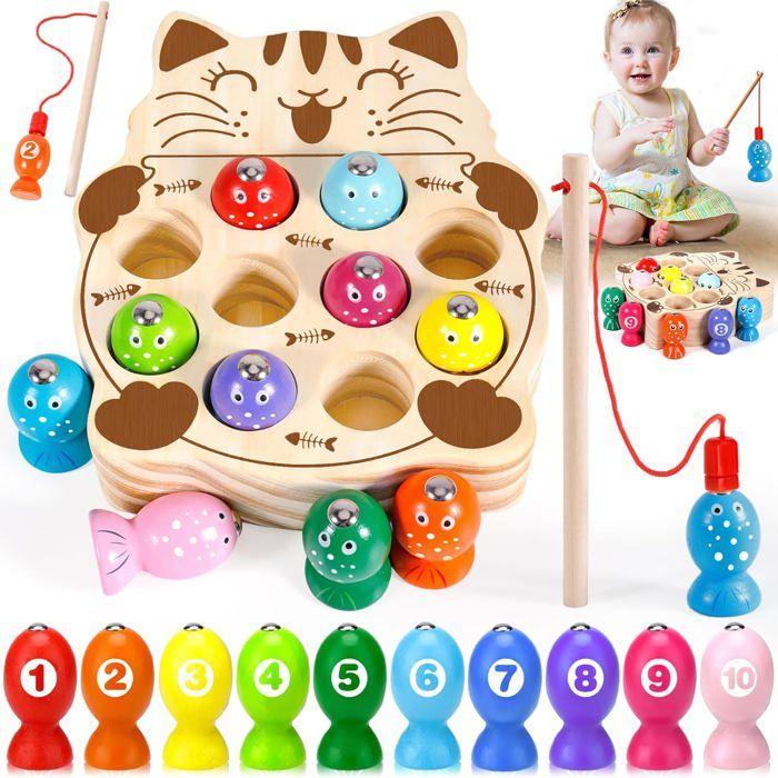Jeu de Pêche Magnétique Jouets Montessori en Bois pour Enfants 3-5 Ans Cadeau Garçon Fille Jeux Éducatifs et Magnétiques.
