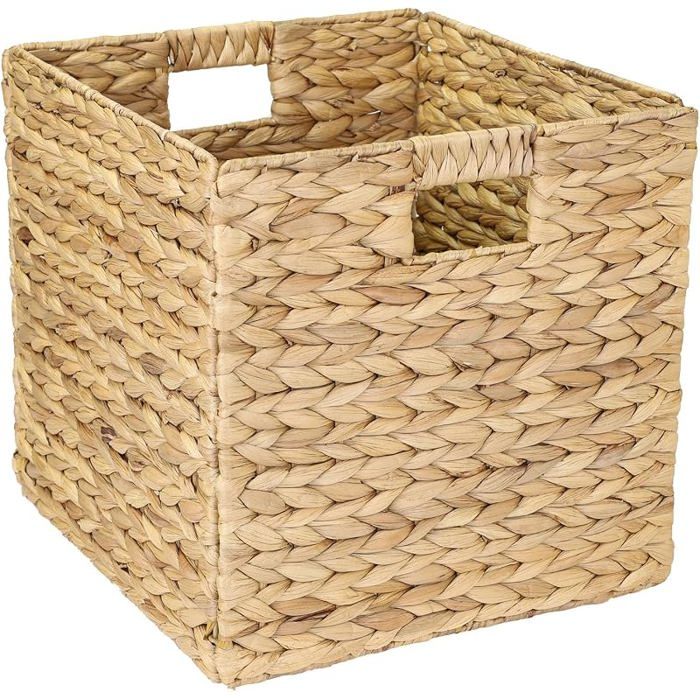 Panier de rangement compatible avec étagère panier tressé en jacinthe eau avec poignées 32 x 5 x 32 1 pièce