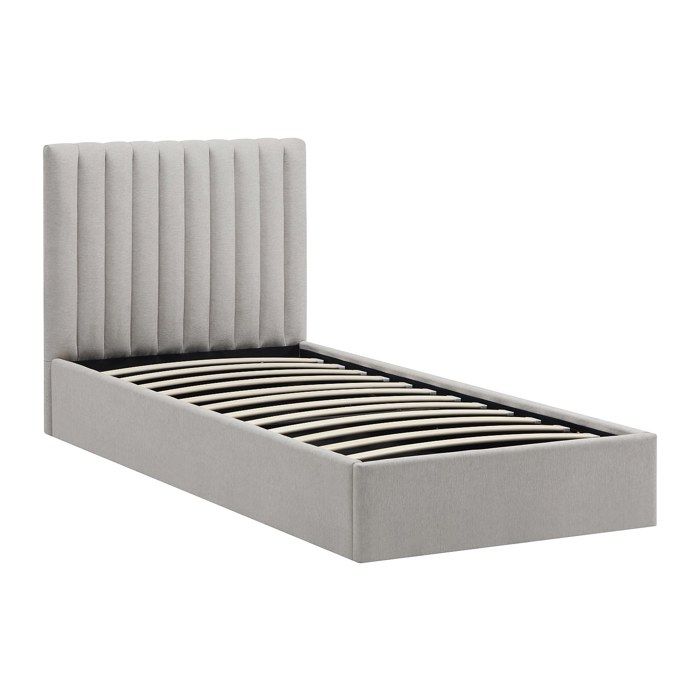 Lit coffre 90 x 200 cm – Tissu – Gris clair – SARANELI Lit coffre 90 x 200 cm – Tissu – Gris clair – SARANELI