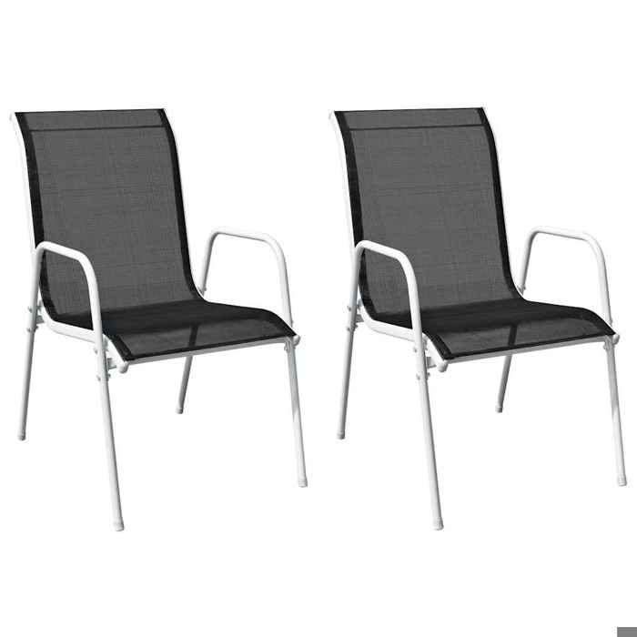 Chaises Empilables de Jardin Lot de 2 Noir et Gris 51 x 66 x 88 cm avec repas extérieur pour Repas en Plein Air 41485