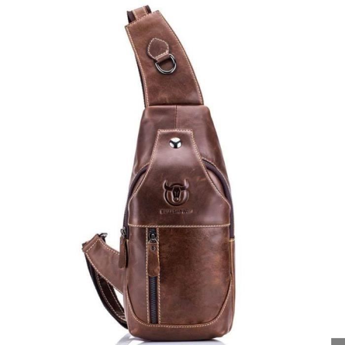 XJYDNCG Sacoche Homme BandoulièreCuir VéritablePoitrineVoyageSport - Marron SACOCHE