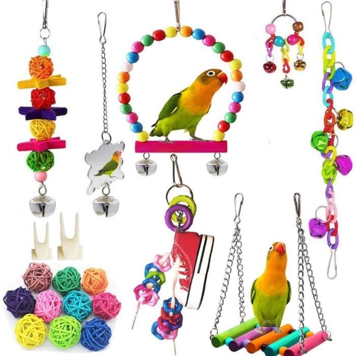 19pcs petit oiseau perroquet jouets, jouet balançoire perroquet cage jouet pour perruches, oiseaux