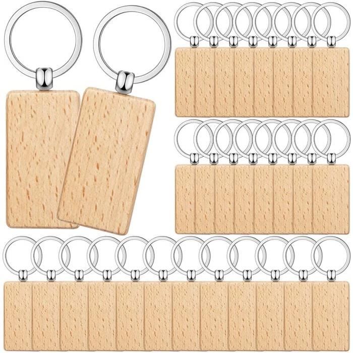 BUYGOO Lot De 100 Porte-clés Ronds Vierges En Bois Brut De 3,8 Cm Avec 100 Porte-clés En Bois Personnalisés Pour Loisirs Créatifs