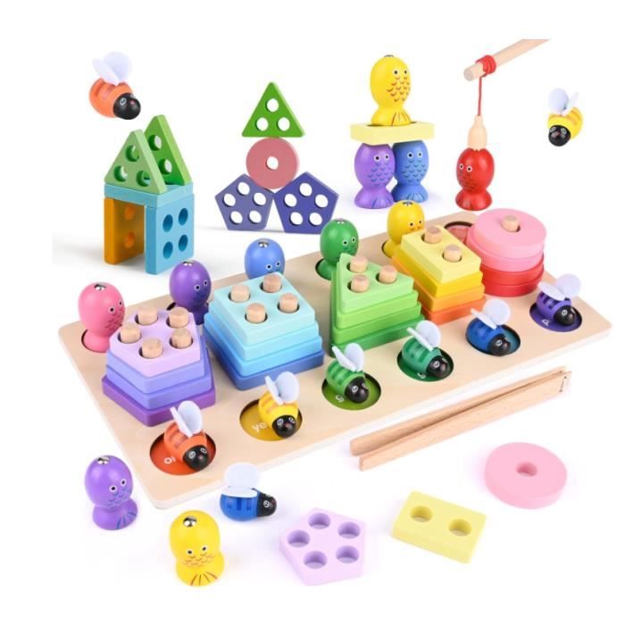 DUO pyramide bebe anneaux a empiler bois gigogne arc en ciel multicolore  jouet jeu educatif enfant puzzle cercle En Stock - Cdiscount Jeux - Jouets
