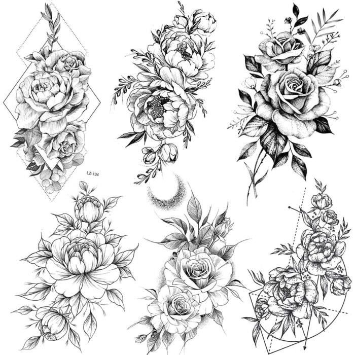 Tatouage temporaire ancre marine et rose violette