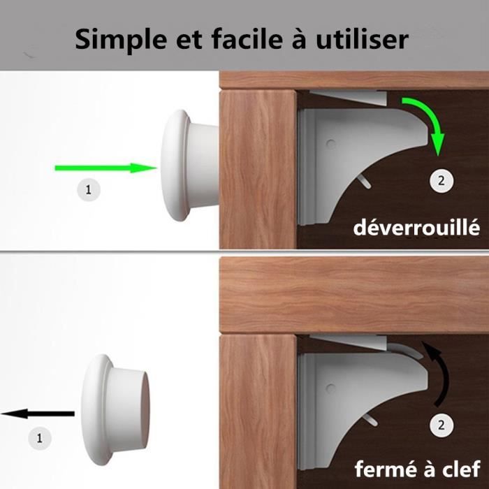 Sécurité Bébé Placard Bloque Porte (10 serrures + 2 Clés), Sécurité Enfant  Tiroir Armoires Verrous Magnétique Cabinet de Sécurité : : Bébé et  Puériculture