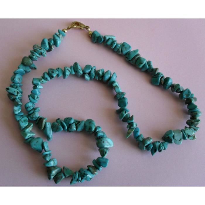 Collier Perles Howlite Et Howlite Turquoise 8mm - Chaîne Acier Inoxydable - Neuf Avec étiquettes