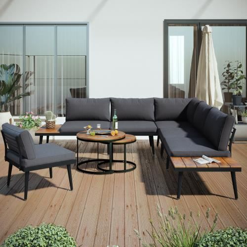 Ensemble salon de jardin 4 places 5 pièces - table à manger, 4 chaises, 4 coussins