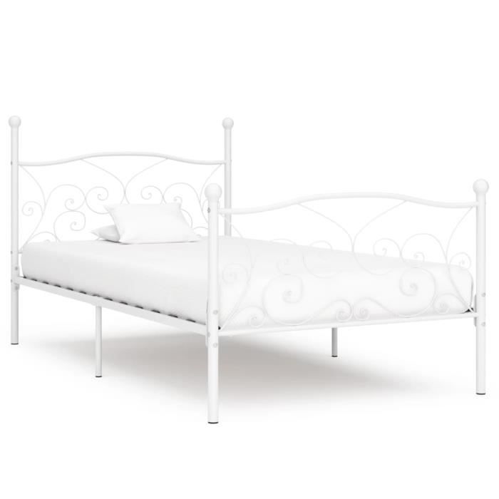 Cadre de lit en métal blanc à lattes pour lit double enfant ou adulte contemporain - 90x200 cm
