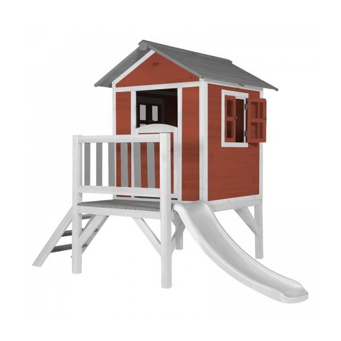 AXI Maison Enfant Beach Lodge XL en Rouge avec Toboggan en Blanc | Maison de Jeux en bois FFC pour les enfants | Maisonnette