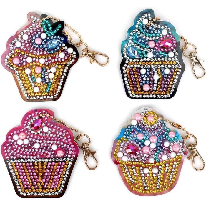 4 Porte-Clés DIY Diamant 5D VETPW - Kit Mandala Strass - Double Face - Décoration Sac/Sac à Dos
