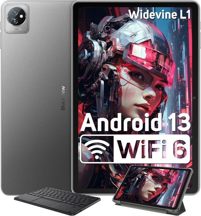 Blackview Tab 70 WiFi Tablette Tactile 10.1 pouces Android 14 2.4G+5G WiFi6 RAM 12 Go ROM 64 Go-SD 1 To 6580mAh Gris Avec Clavier