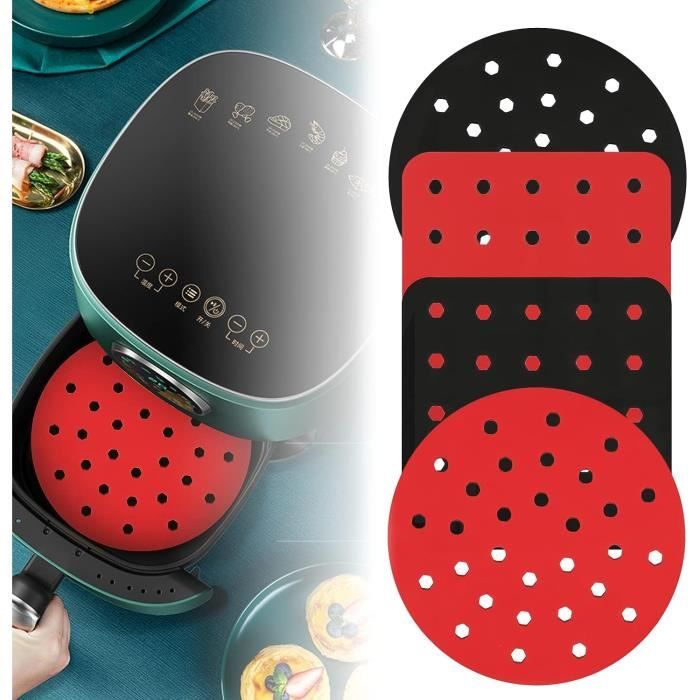 3 Tapis Silicone Réutilisables Pour Friteuse à Air 21.5 Cm + Brosse – Carrés Anti-Adhésifs Avec Trous Pour Cuisson Saine Et Facile