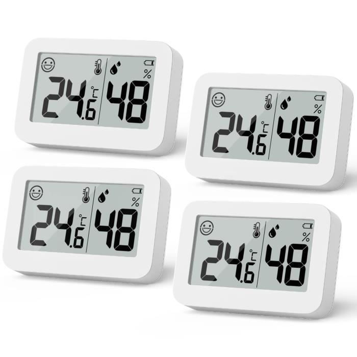Lot De 4 Thermomètres Hygromètres Numériques LCD - Mini Capteurs Température Humidité Pour Maison, Chambre, Bureau - 8