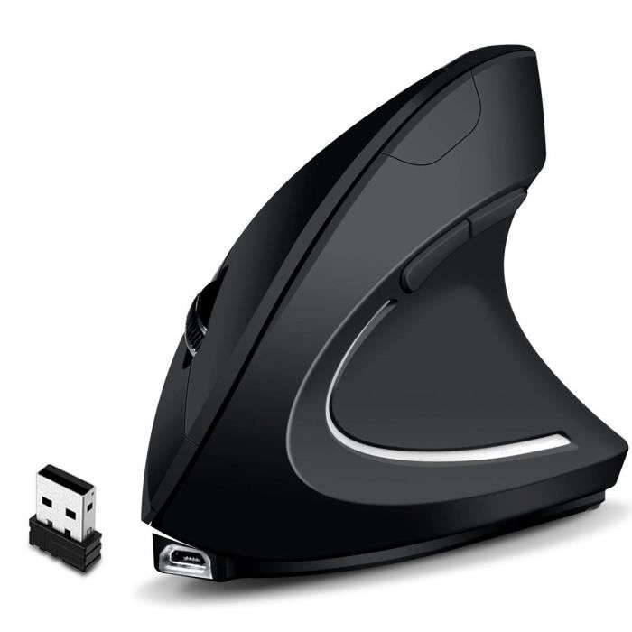 Souris sans fil 24 GHz verticale 6DF Design – Wireless – Batterie Rechargeable – Ergonomique – Prévention du syndrome de la souris