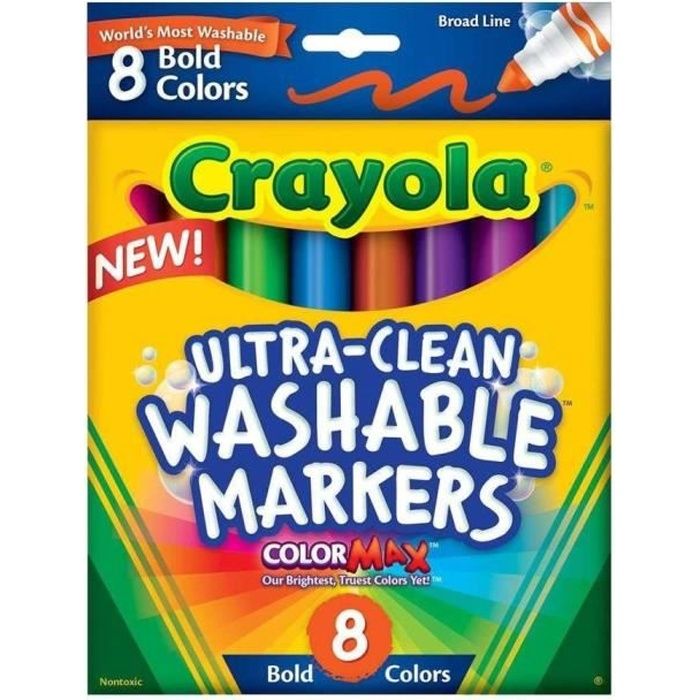 Feutres à colorier ultra lavables - Crayola - 8 couleurs - pour enfants de 3 à 5 ans