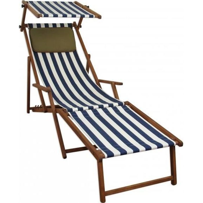 chaise longue pliante - erst-holz - 10-317fskd - bleu - repose-pieds - pare-soleil