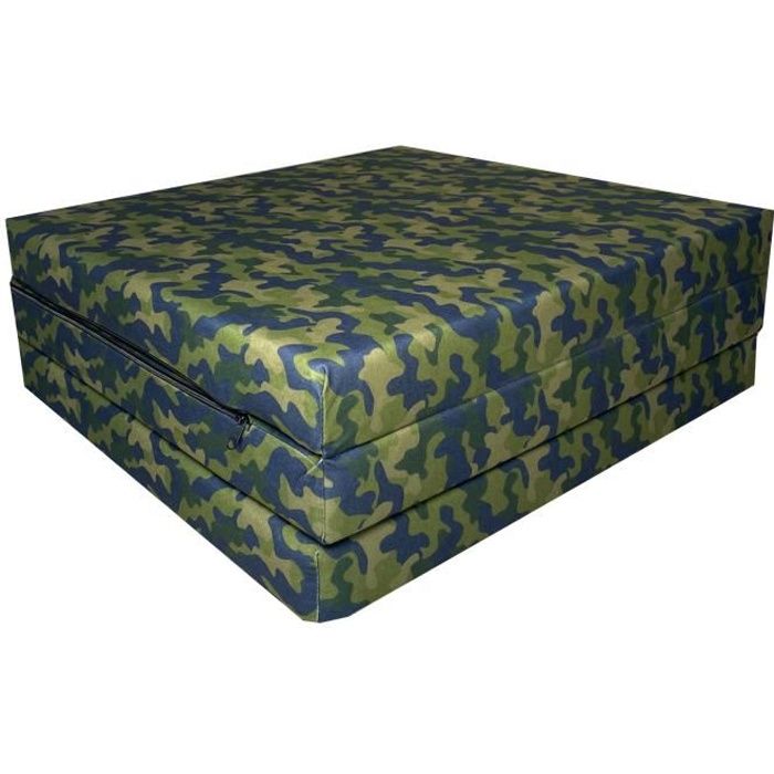 matelas, lit d'appoint pliant 180x65x7 cm, chauffeuse, futon motif camouflage bleu marine