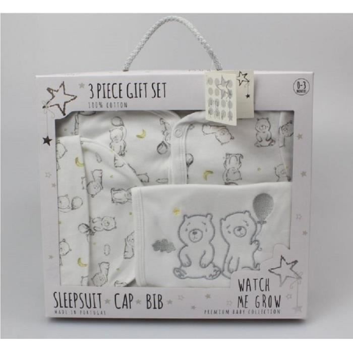 Coffret cadeau de naissance bébé mixte pyjama bonnet bavoir blanc ourson  3-6 mois - Cdiscount Puériculture & Eveil bébé