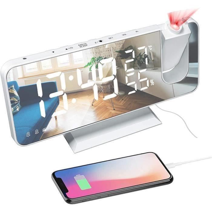 Radio-réveil FM AKOR Avec Projecteur D'heure Et Port USB - Double Alarme, Affichage LED, 230V