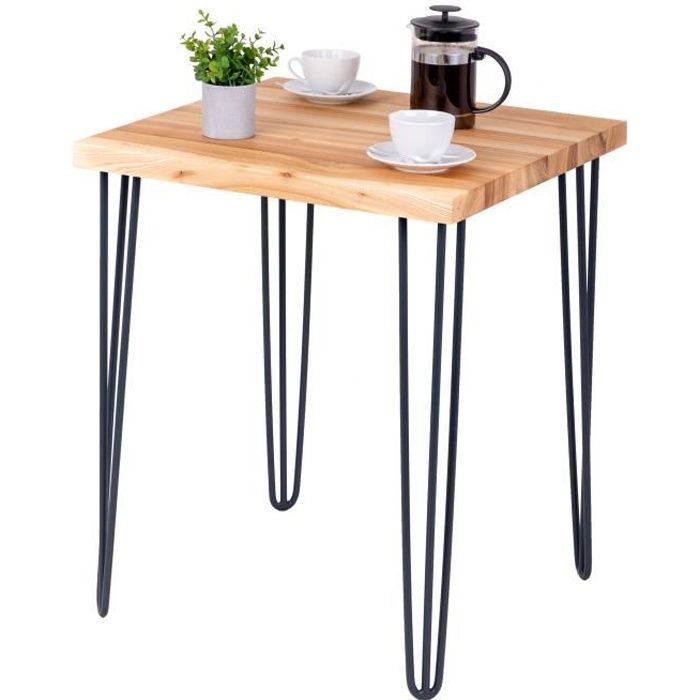 lamo manufaktur table haute de cuisine - mange debout - table de bar - 60x60x76 cm - gris - modèle creative - frêne naturel