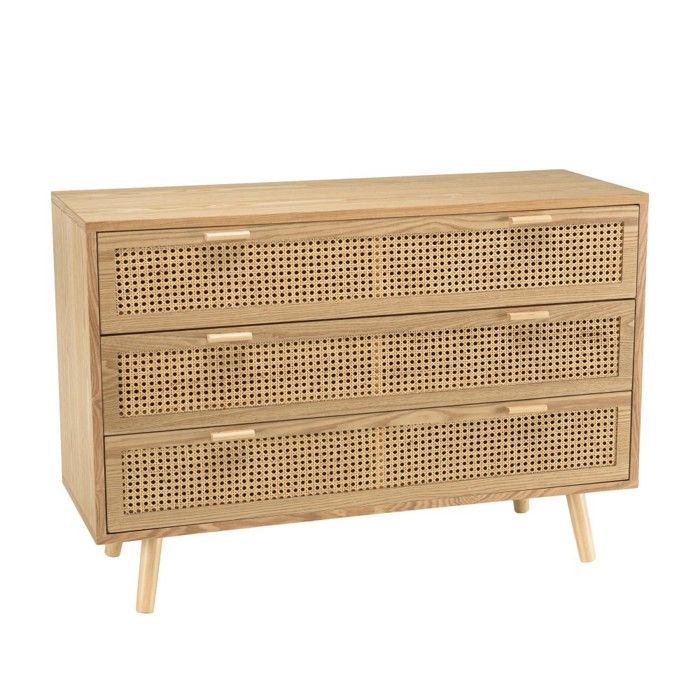 MACABANE RODRIGO - Commode en bois couleur naturel 3 tiroirs cannage MACABANE RODRIGO - Commode en bois couleur naturel 3 tiroirs cannage
