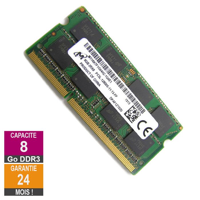 Barrette Mémoire 8Go RAM DDR3 Micron MT16KTF1G64HZ-1G6E1 SO-DIMM  PC3L-12800S - Cdiscount Informatique