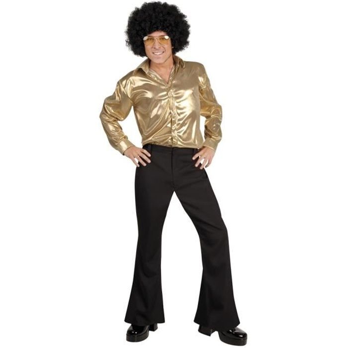 Costume des années 80 et 90, Pantalon Disco Deity Noir Brillant Homme, Taille 48-50