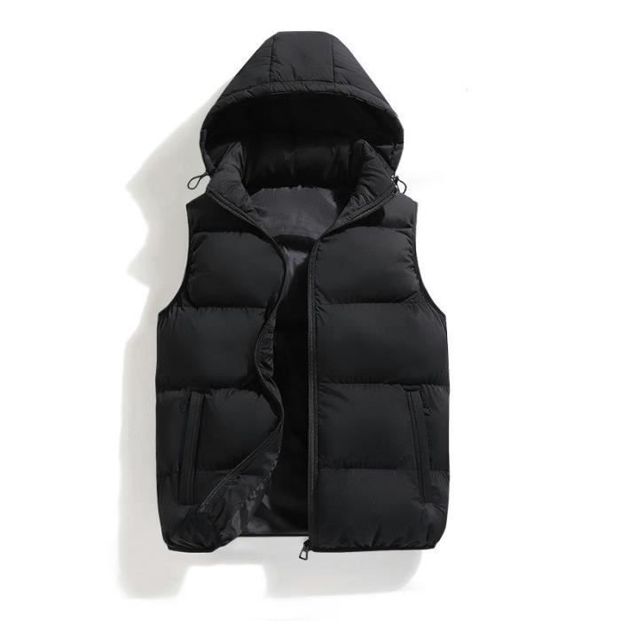 Doudoune A Capuche Amovible sans Manche Homme Couleur Unie Casual Confortable Noir Cdiscount Pret a Porter