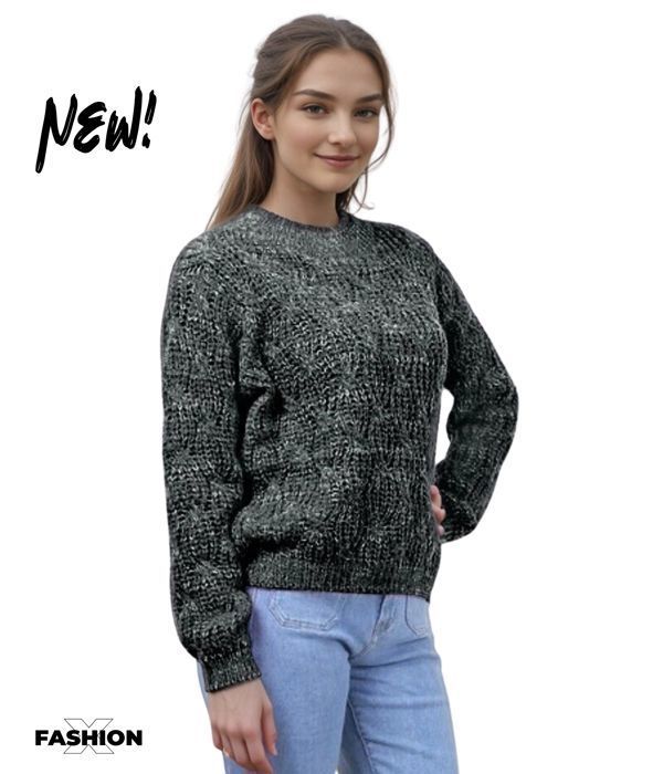 Pull femme col ras du cou manches longues Couleur noir
