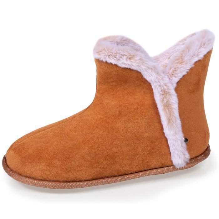 Isotoner Chaussons ultra confortables et chauds, interieur et bordure en  fausse fourrure camel femme