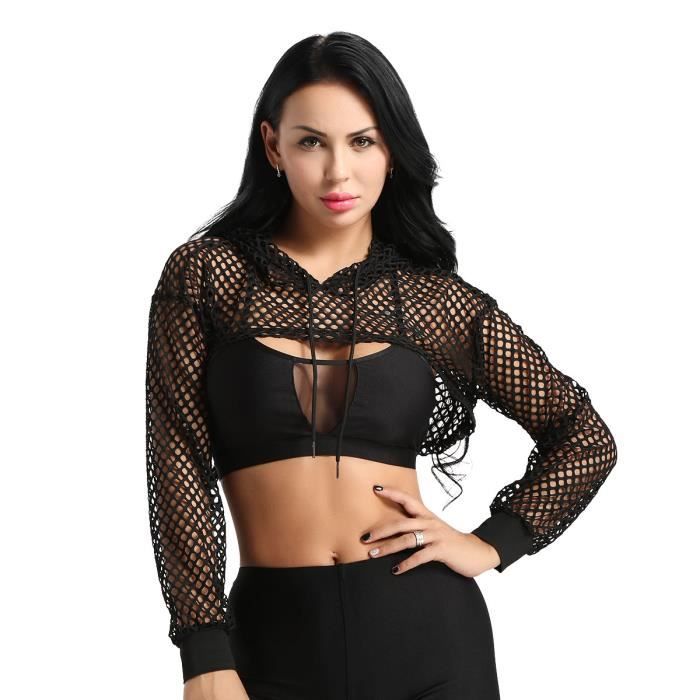 T Shirt Manche Longue Femme Chemiser R sille Fishnet Maille