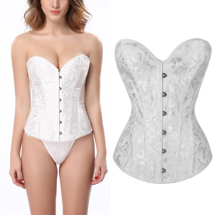 Dame femmes Sexy Vintage Shapewear taille serre taille Overbust Corset a lacets TOP DE COMPRESSION T SHIRT DE COMPRESSION White Cdiscount Sport