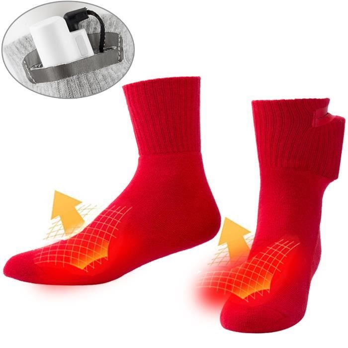Chaussettes chauffantes en coton thermique 3V avec étui à piles Ski Randonnée