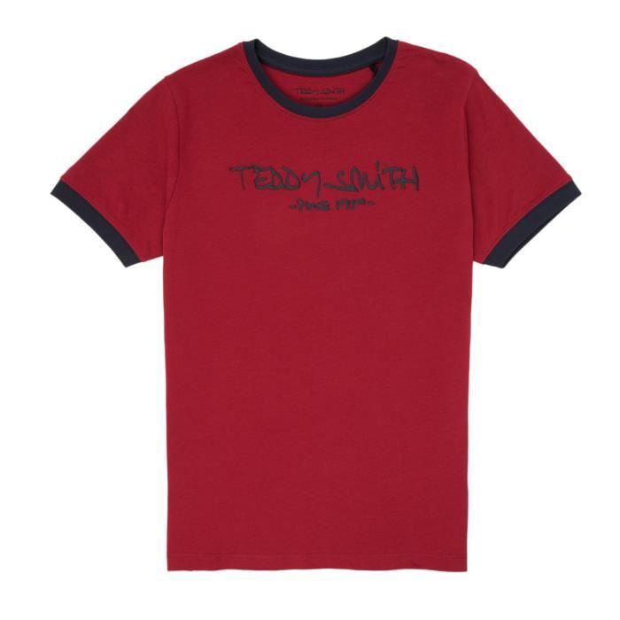 T Shirt bordeaux gar on Teddy Smith Ticlass 3 Red Cdiscount Pr t