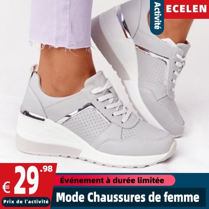 Baskets de mode pour femmes - ECELEN - Compensées - Lacets - Gris/Cu