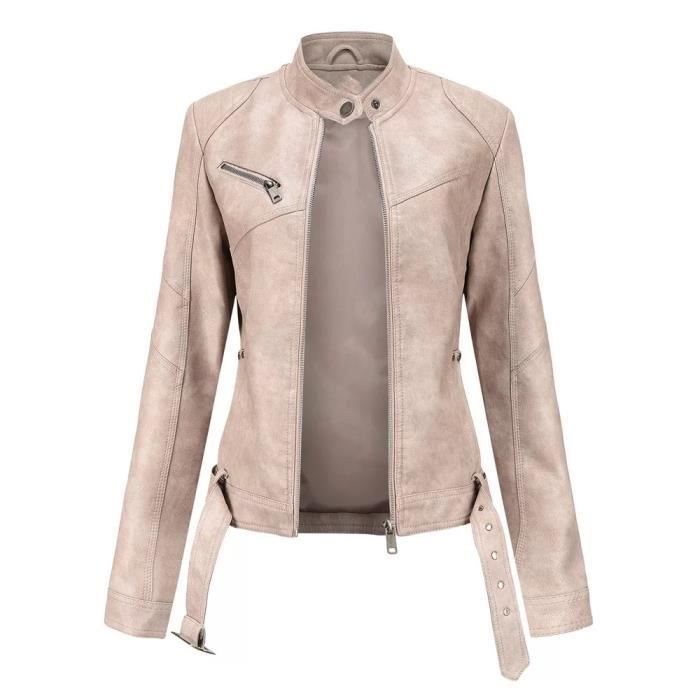 Veste pu cuir Femme de Marque Luxe uni en type mince Veste Femmes en slim moto Vetements XHA84 Blanc mibai