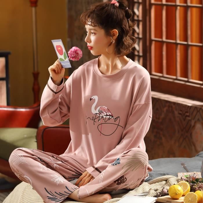Pyjama Femme Flanelle Coton Manches Longues - Haut Boutonnée Et Pantalon - Confort Nuit Chaud
