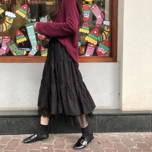 Jupe korean style hiver vetement pliss e femme jupes longues