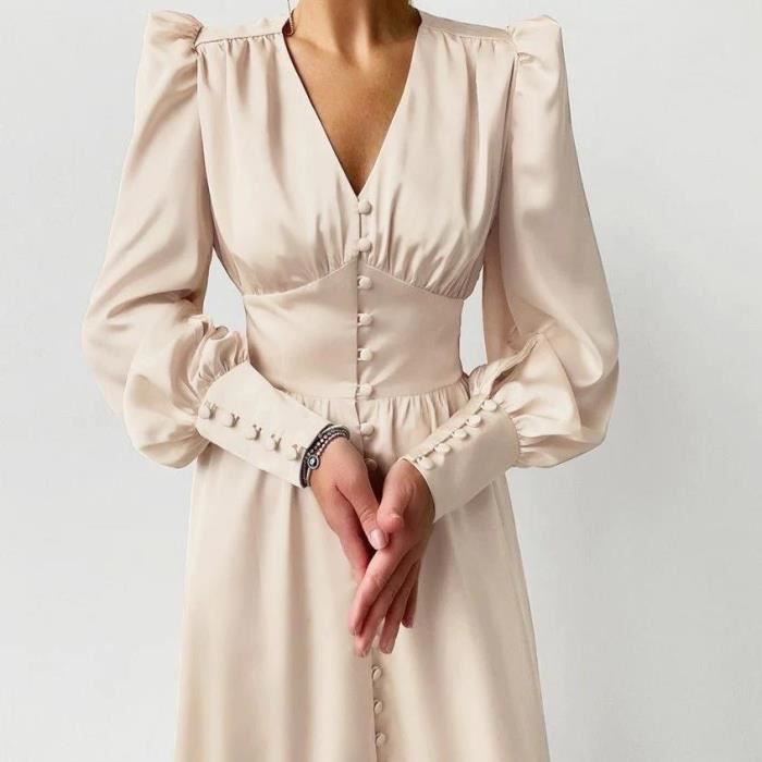 Robe longue en Satin simple boutonnage pour femme tenue de